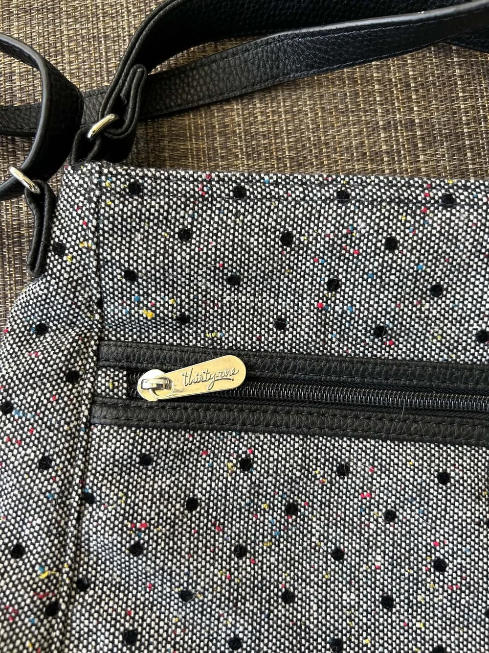 thirty-one Gray Polka Dot Crossbody with Multicolor Specks